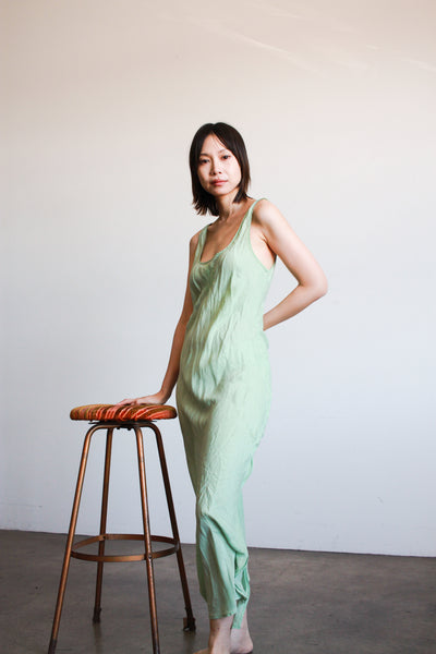 1990s Celery Green Silk Slip Dress