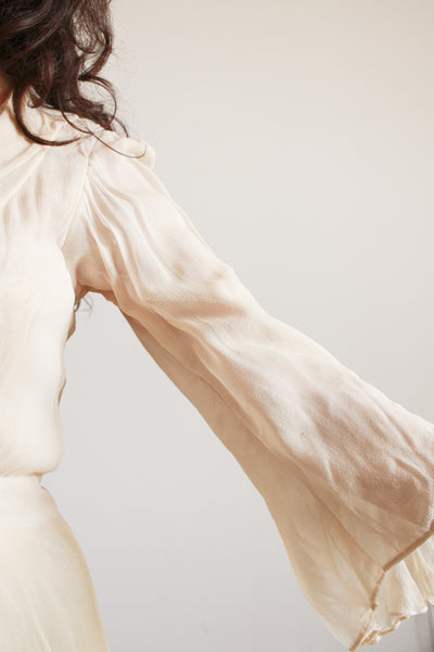Edwardian Buttercream Chiffon Peplum Lawn Dress