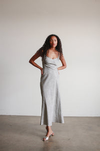 1990s Silver Damask Bias Dress