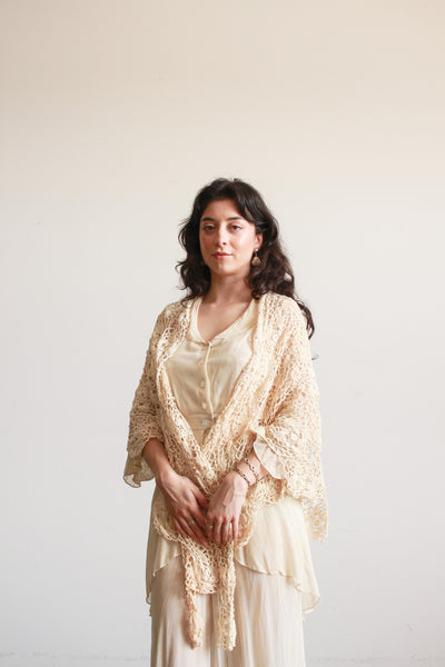 1950s Cream Crochet Shawl