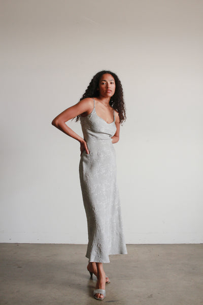 1990s Silver Damask Bias Dress