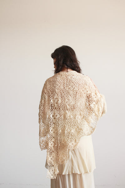 1950s Cream Crochet Shawl