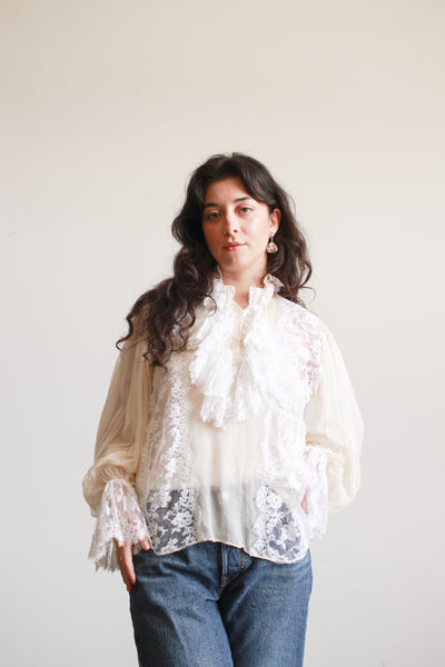 1980s Oscar de la Renta Lace Chiffon Blouse