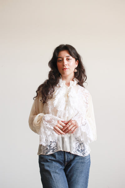 1980s Oscar de la Renta Lace Chiffon Blouse