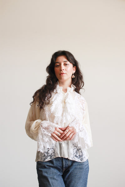1980s Oscar de la Renta Lace Chiffon Blouse