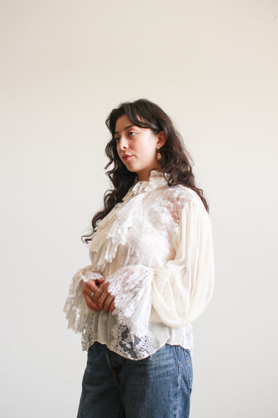 1980s Oscar de la Renta Lace Chiffon Blouse