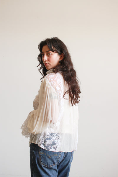 1980s Oscar de la Renta Lace Chiffon Blouse
