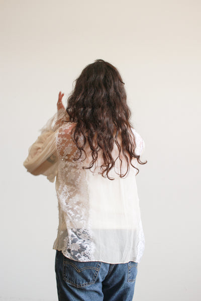 1980s Oscar de la Renta Lace Chiffon Blouse
