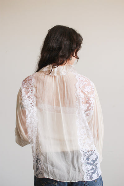 1980s Oscar de la Renta Lace Chiffon Blouse