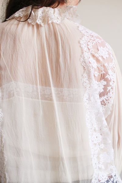 1980s Oscar de la Renta Lace Chiffon Blouse