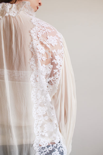 1980s Oscar de la Renta Lace Chiffon Blouse