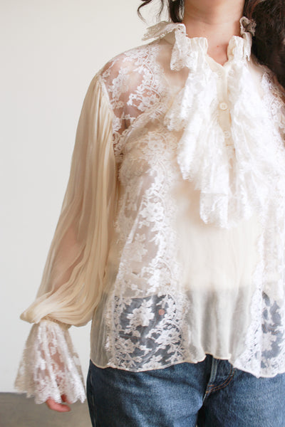 1980s Oscar de la Renta Lace Chiffon Blouse