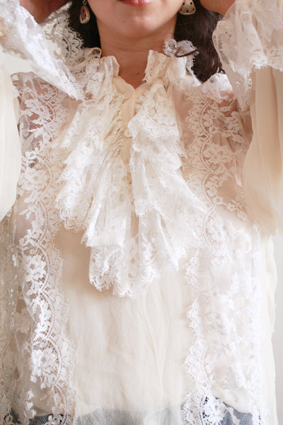 1980s Oscar de la Renta Lace Chiffon Blouse