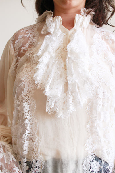 1980s Oscar de la Renta Lace Chiffon Blouse