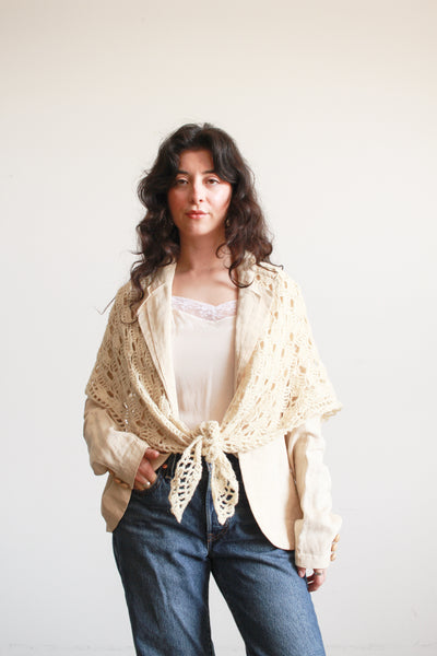 1980s Cream Knitted Shawl