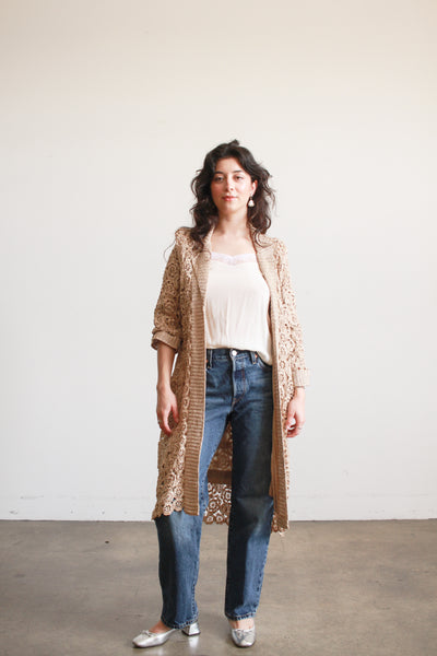 1950s Taupe Raffia Crochet Duster