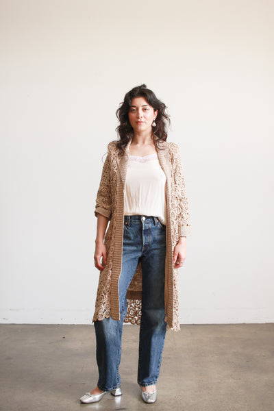 1950s Taupe Raffia Crochet Duster