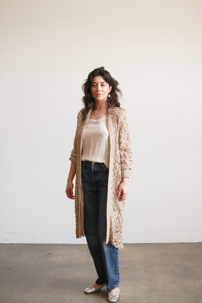 1950s Taupe Raffia Crochet Duster