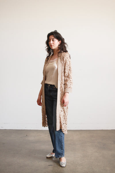 1950s Taupe Raffia Crochet Duster
