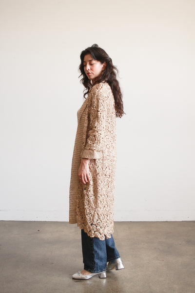 1950s Taupe Raffia Crochet Duster