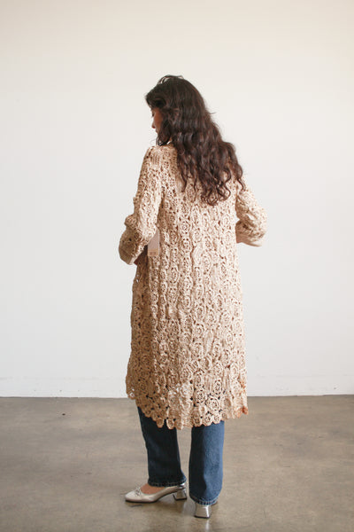 1950s Taupe Raffia Crochet Duster