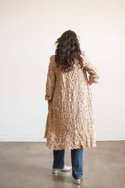 1950s Taupe Raffia Crochet Duster