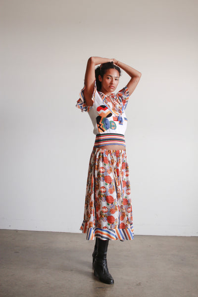 1980s Diane Fres Multicolored Knit Mixed Skirt Set