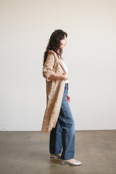 1950s Taupe Raffia Crochet Duster