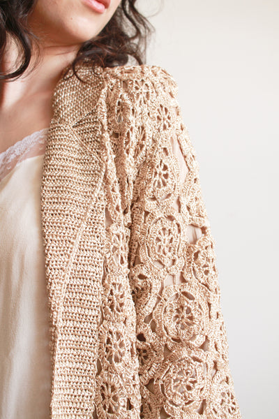 1950s Taupe Raffia Crochet Duster