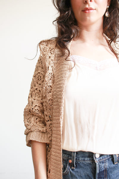 1950s Taupe Raffia Crochet Duster