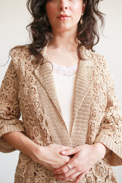 1950s Taupe Raffia Crochet Duster