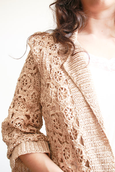 1950s Taupe Raffia Crochet Duster