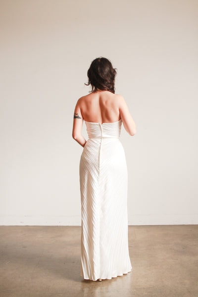 1970s Travilla Ivory Sunburst Pleated Halter Gown