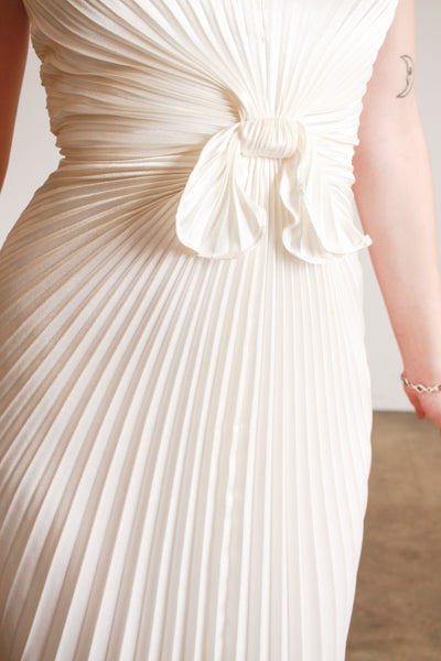 1970s Travilla Ivory Sunburst Pleated Halter Gown