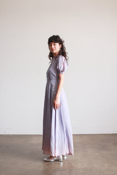 1940s Periwinkle Taffeta Puff Sleeve Gown