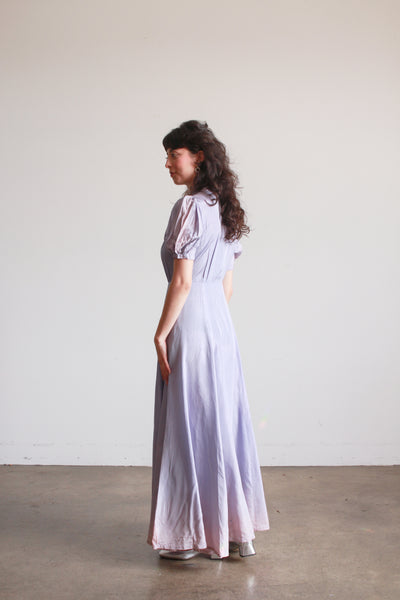 1940s Periwinkle Taffeta Puff Sleeve Gown
