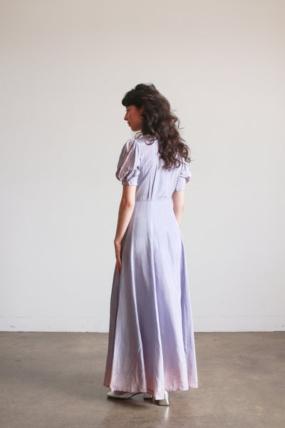 1940s Periwinkle Taffeta Puff Sleeve Gown