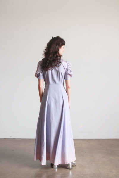 1940s Periwinkle Taffeta Puff Sleeve Gown