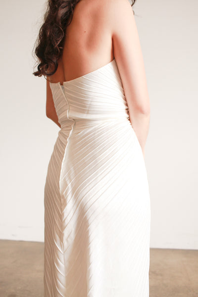 1970s Travilla Ivory Sunburst Pleated Halter Gown