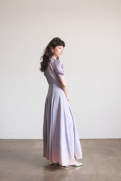 1940s Periwinkle Taffeta Puff Sleeve Gown