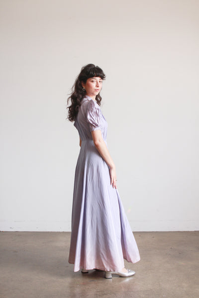 1940s Periwinkle Taffeta Puff Sleeve Gown