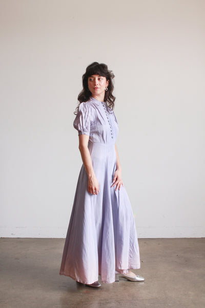 1940s Periwinkle Taffeta Puff Sleeve Gown