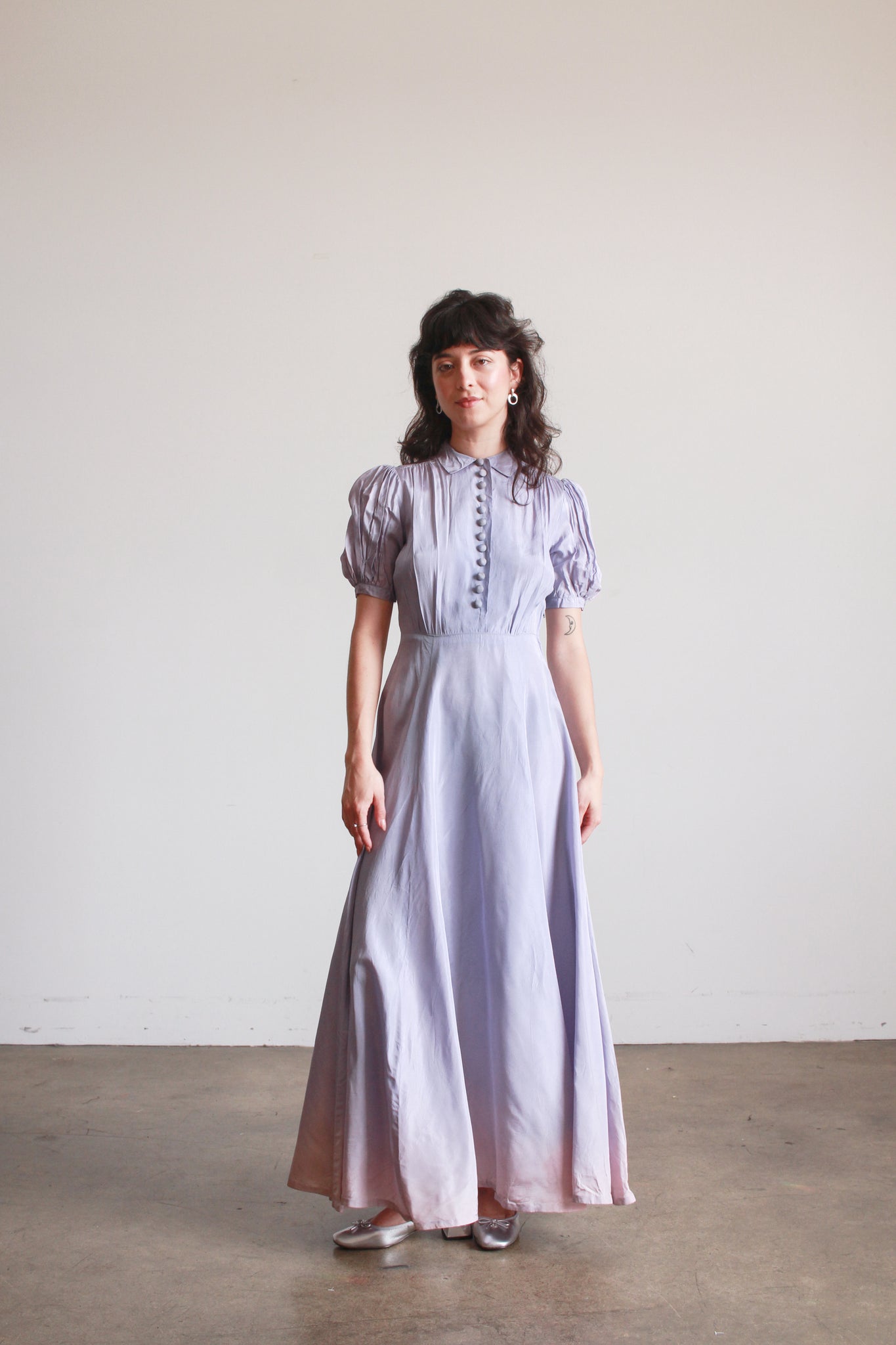1940s Periwinkle Taffeta Puff Sleeve Gown