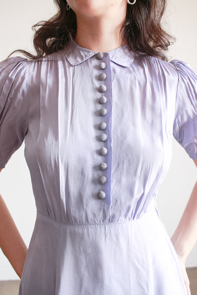 1940s Periwinkle Taffeta Puff Sleeve Gown