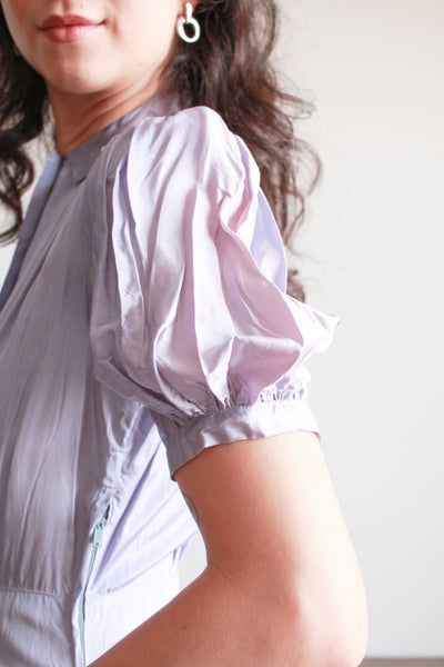 1940s Periwinkle Taffeta Puff Sleeve Gown
