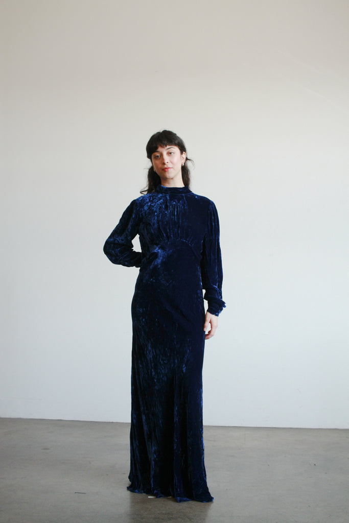 blue silk velvet dress Modest blue velvet cape gown RACHEL MYAN ATELIER