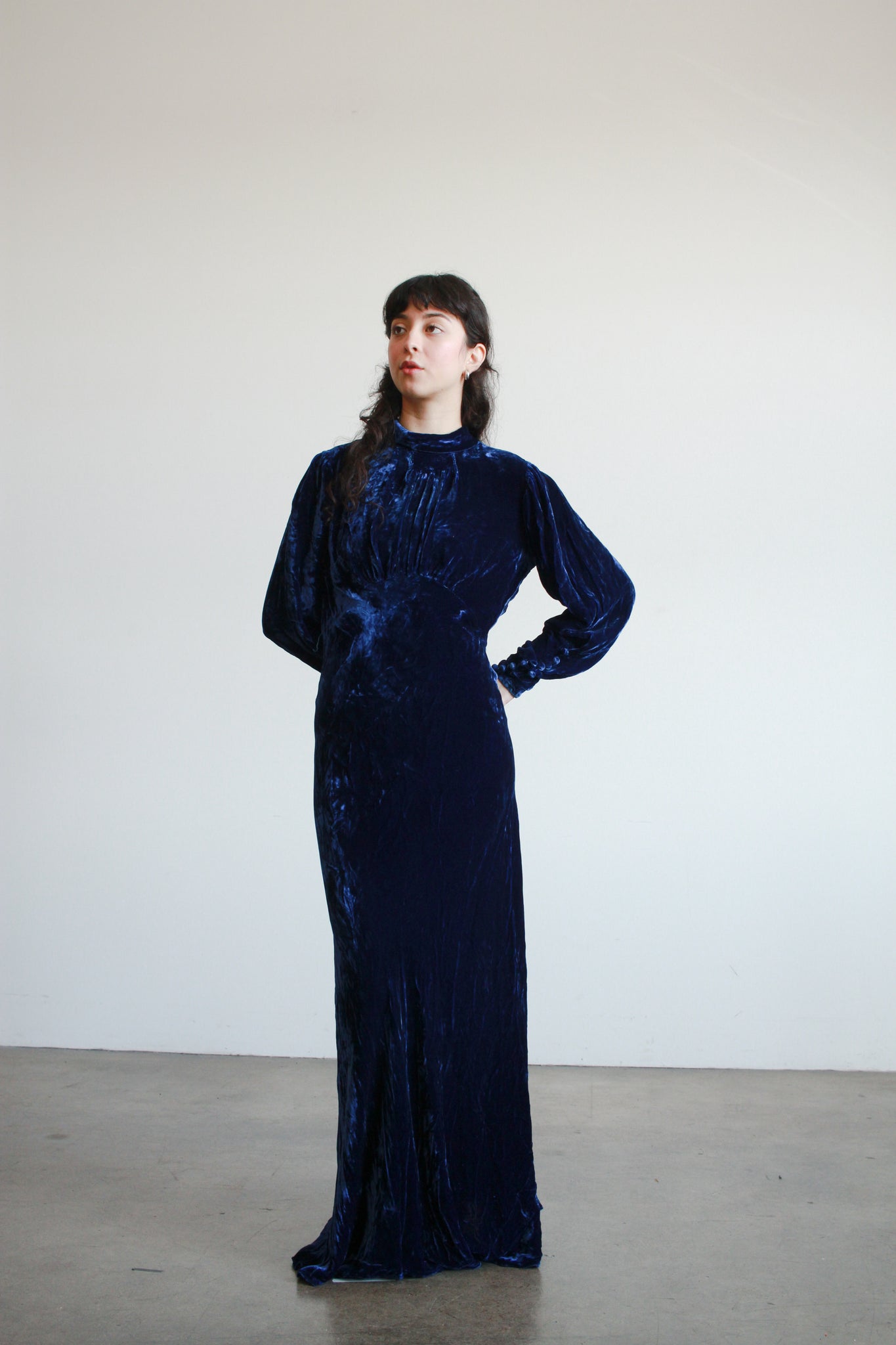 1930s Sapphire Blue Silk Velvet Gown Blossom Vintage 1930s Sapphire Blue Silk Velvet Gown Blossom Vintage