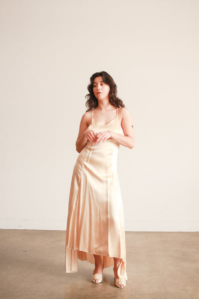 1980s Champagne Silk Cross back Bias Dress
