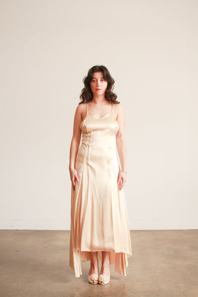 1980s Champagne Silk Cross back Bias Dress