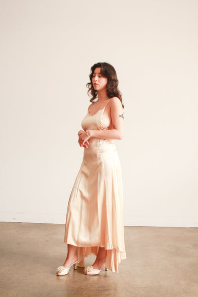 1980s Champagne Silk Cross back Bias Dress